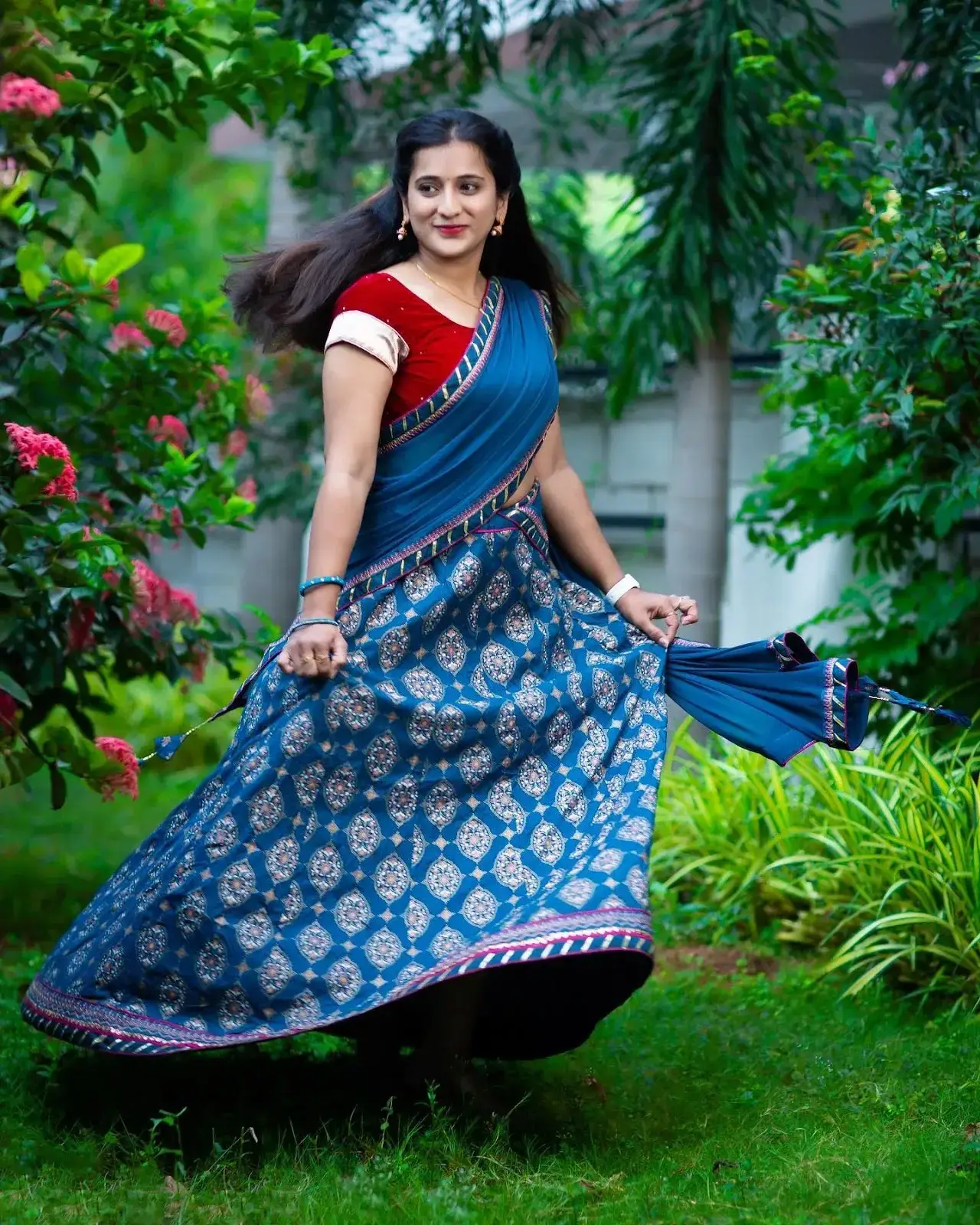 YouTube Film Actress Viraajita in Blue Lehenga Choli